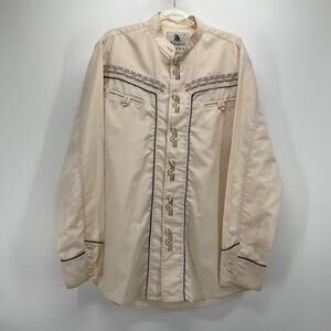 Vintage Ranger’s Charro Western Shirt M Beige Embroidered Greek Key Cowboycore